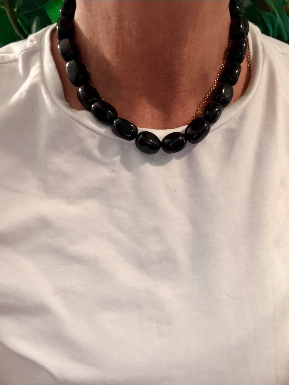Noir Agate Beaded Necklace - Black